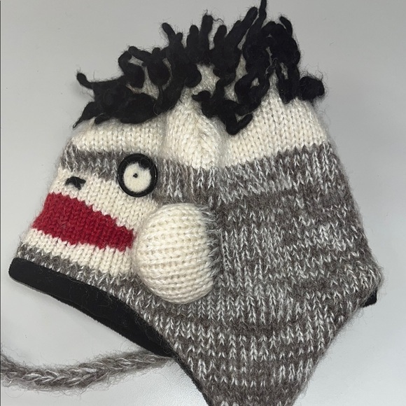 Fun 100% Wool Sock Monkey Hat size large, made in Nepal / preowned - Picture 6 of 11